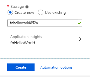 Create Function App specifying all setting details